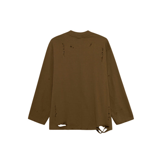 Distressed Oversized Long Sleeve (Mocha)