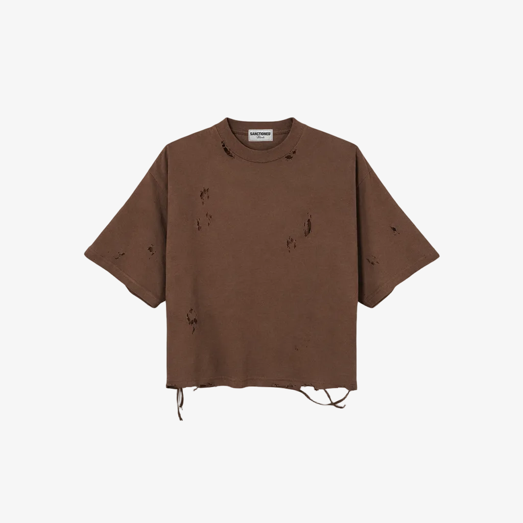 Distressed Crop T-Shirt (Brown)