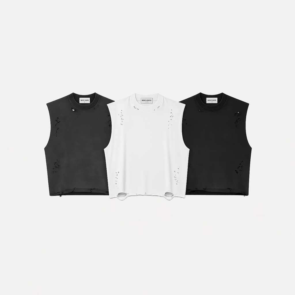 Distressed Cropped Muscle Tee 3-Pack