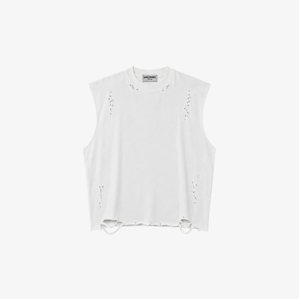 Distressed Cropped Muscle Shirt (White)