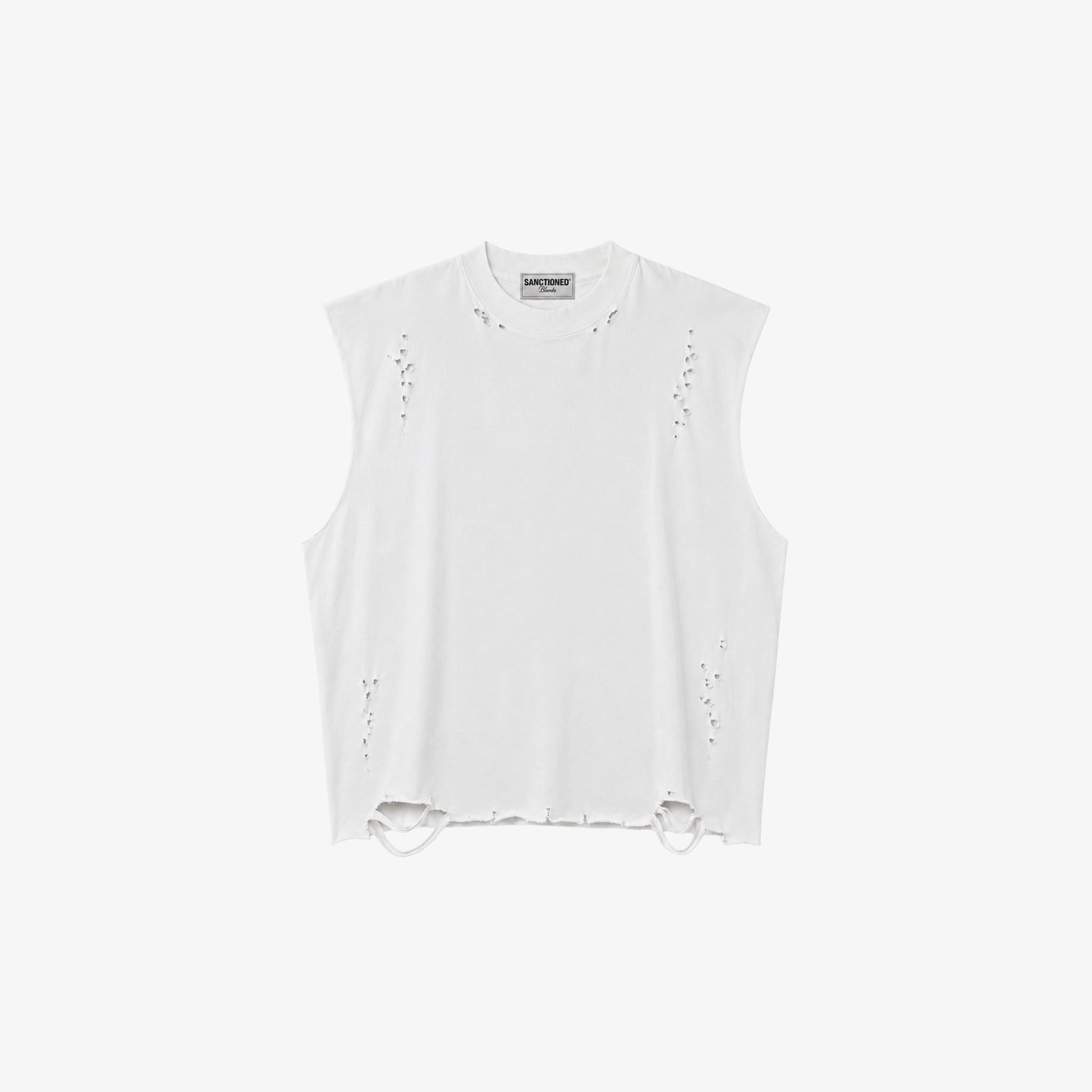 Distressed Cropped Muscle Shirt (White)