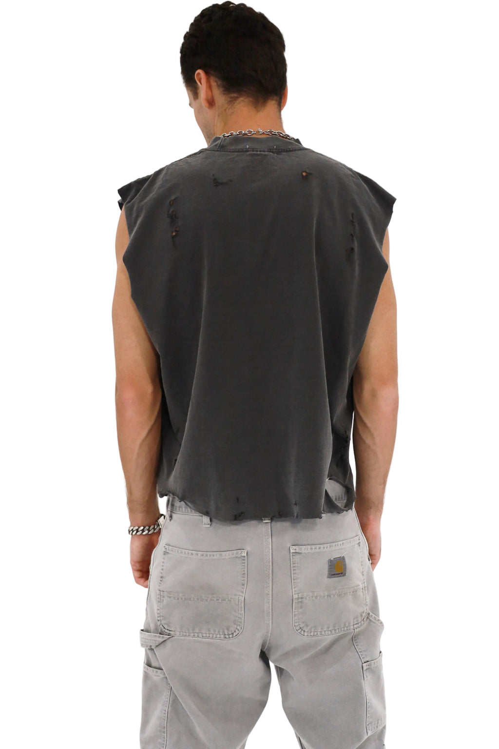 Distressed Cropped Muscle Shirt (Pepper)