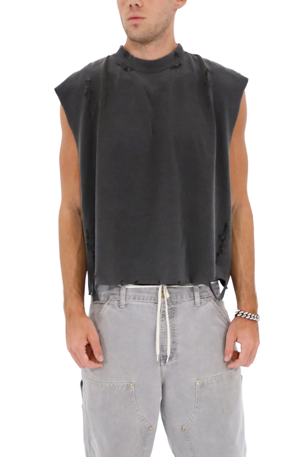 Distressed Cropped Muscle Shirt (Pepper)