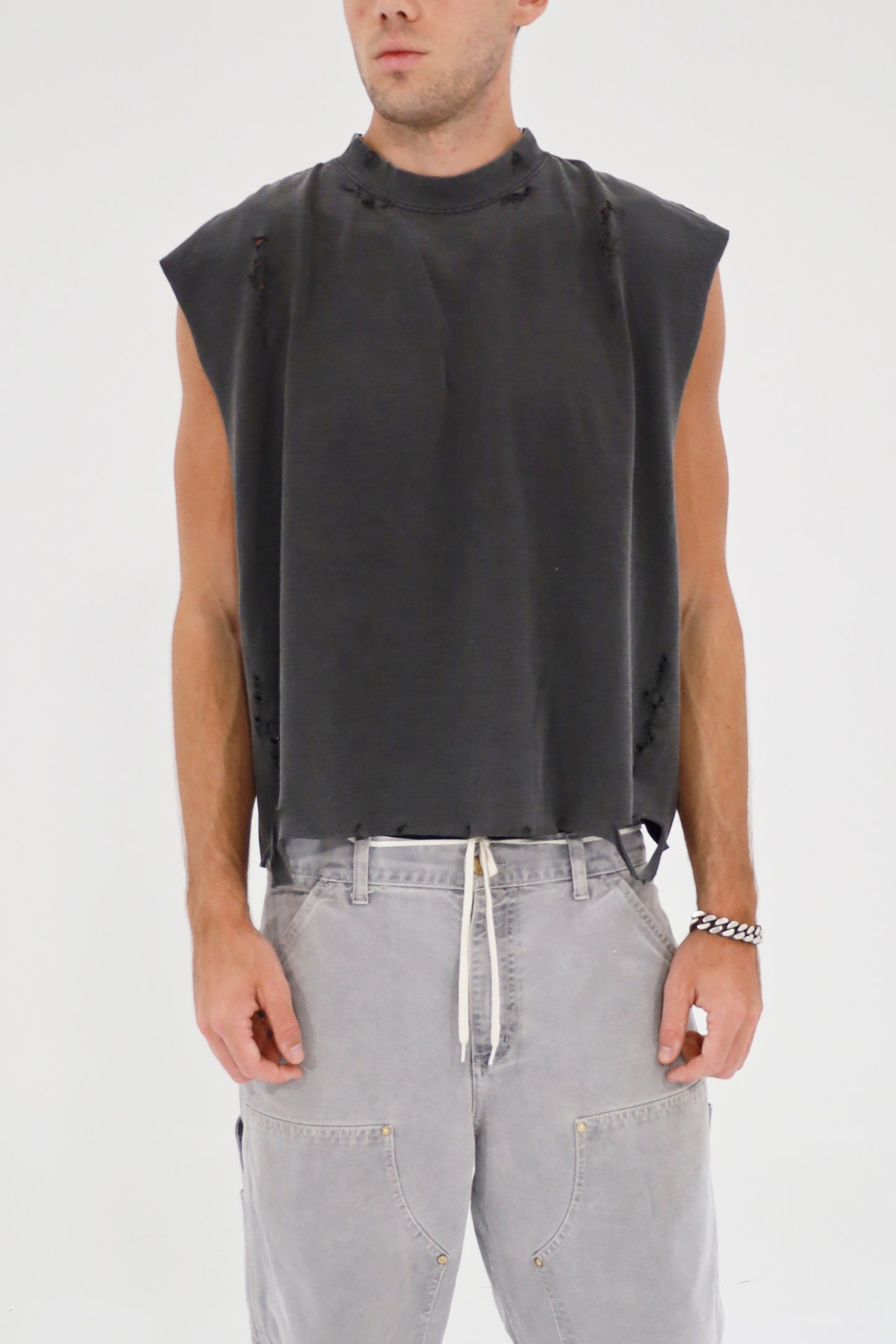 Distressed Cropped Muscle Shirt (Pepper)