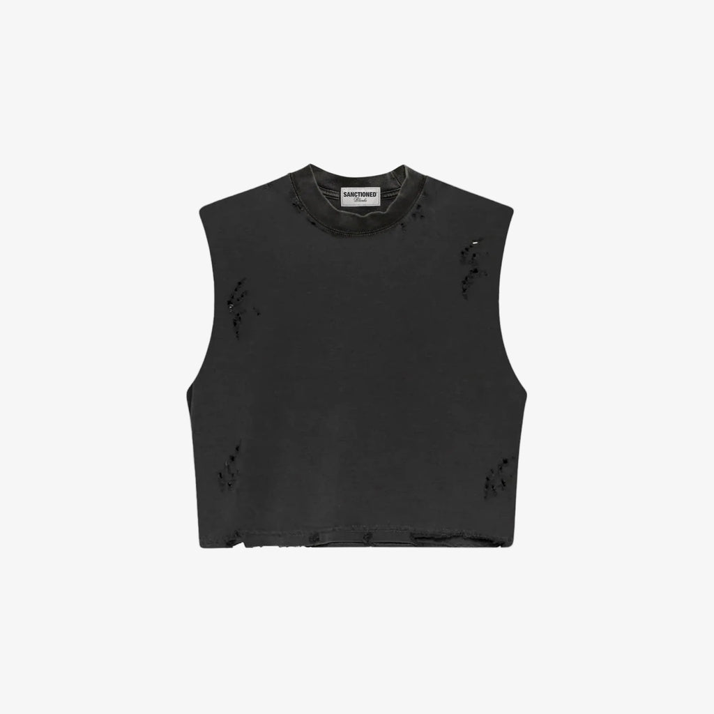 Distressed Cropped Muscle Shirt (Pepper)