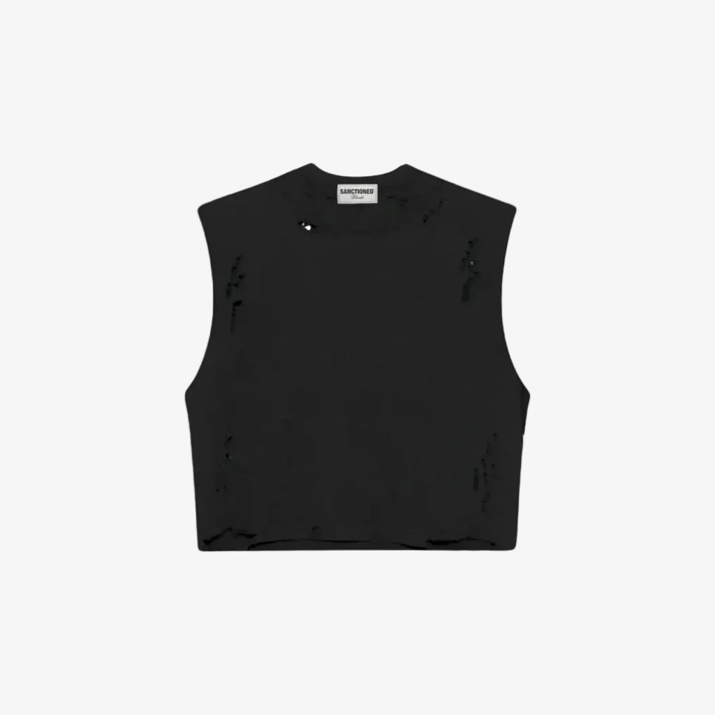 Distressed Cropped Muscle Shirt (Black)