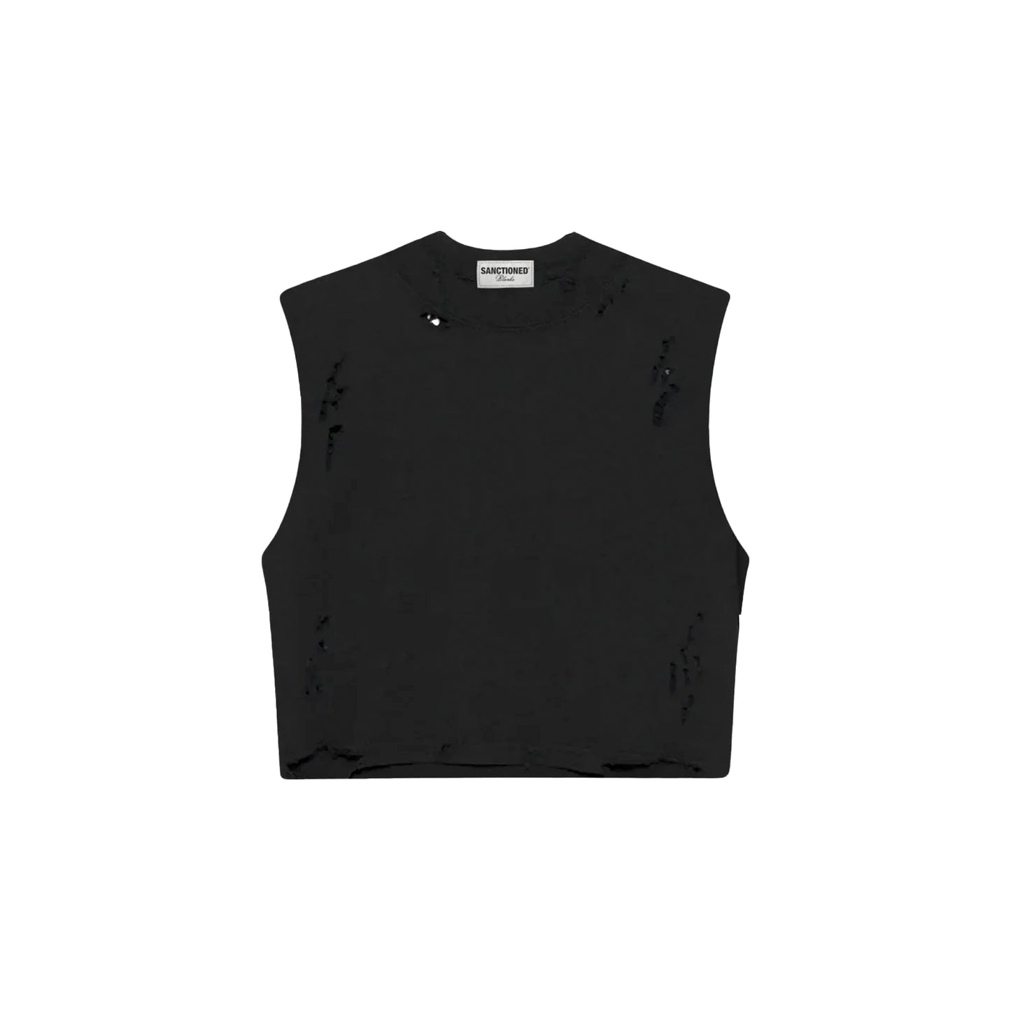 Distressed Cropped Muscle Shirt (Black)