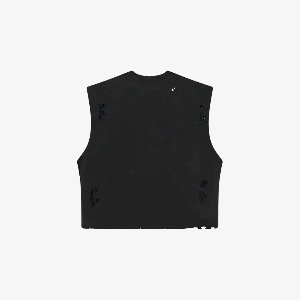 Distressed Cropped Muscle Shirt (Black)