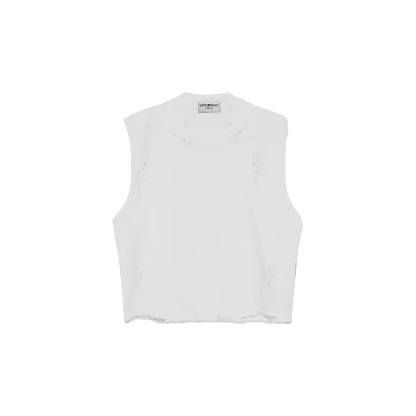 Distressed Cropped Muscle Shirt (White)