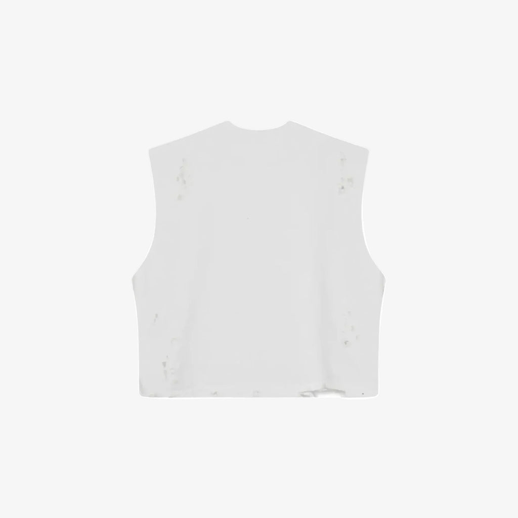 Distressed Cropped Muscle Shirt (White)